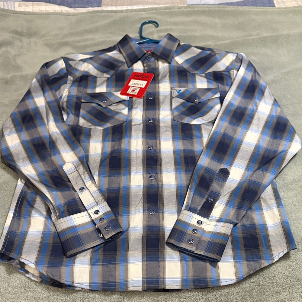Stylish Blue and White Plaid Button-Down Shirt